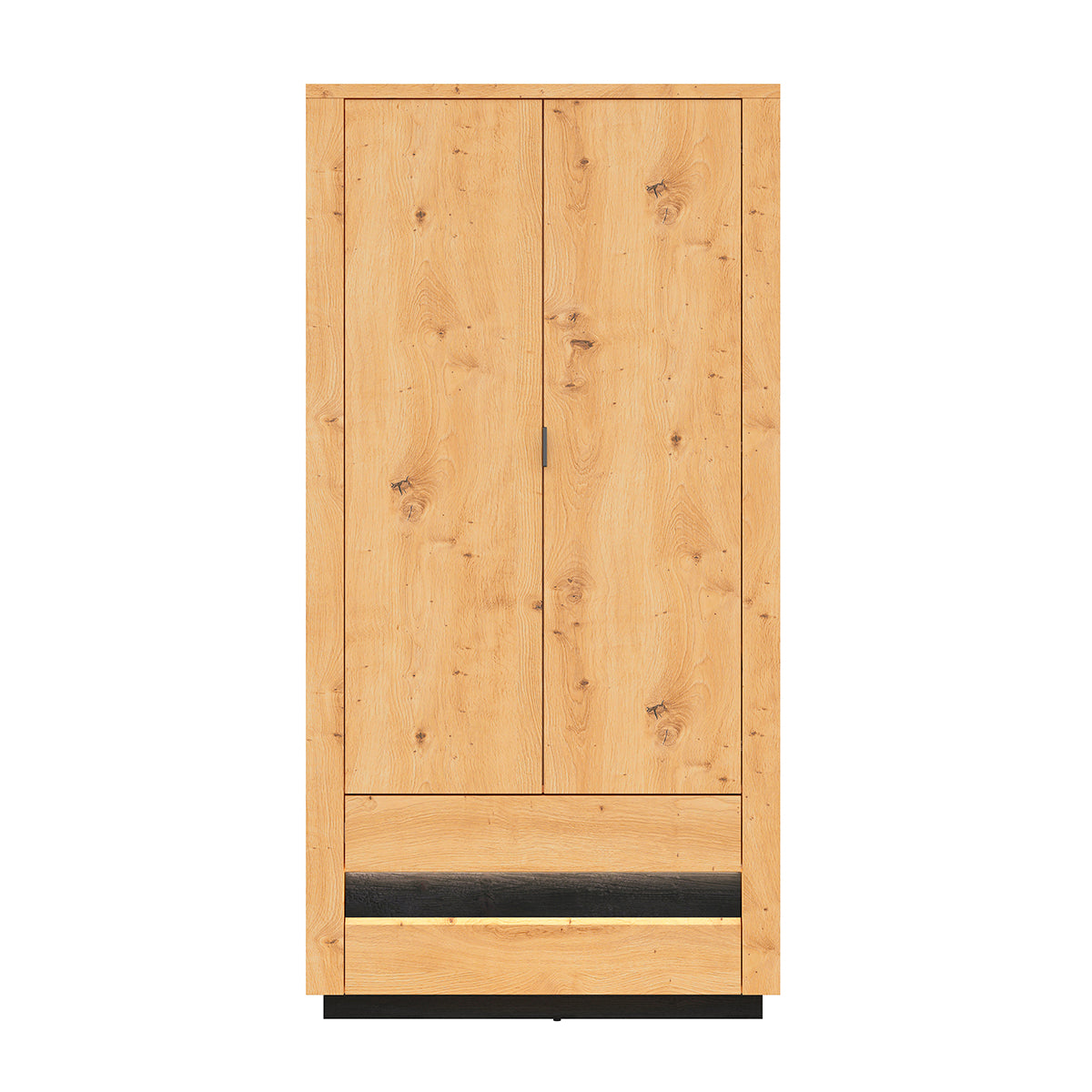 Armoire 2 portes 2 tiroirs avec LED Glenn Bois et Noir - vue 3