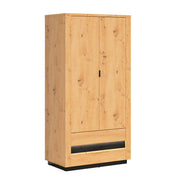 Armoire 2 portes 2 tiroirs avec LED Glenn Bois et Noir