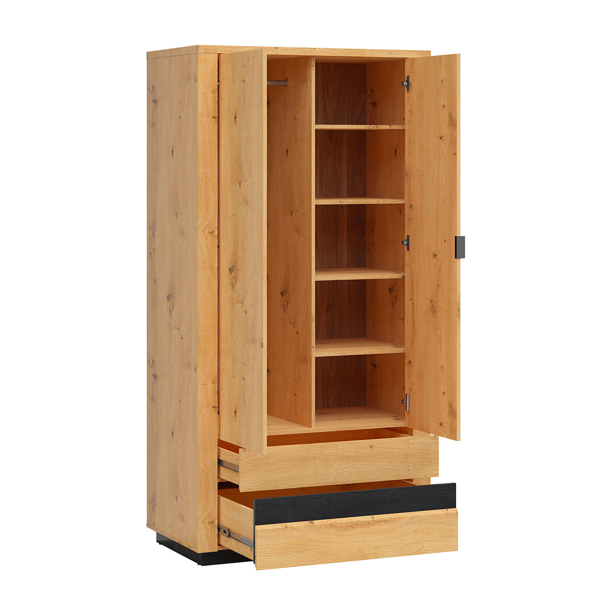 Armoire 2 portes 2 tiroirs avec LED Glenn Bois et Noir - vue 2