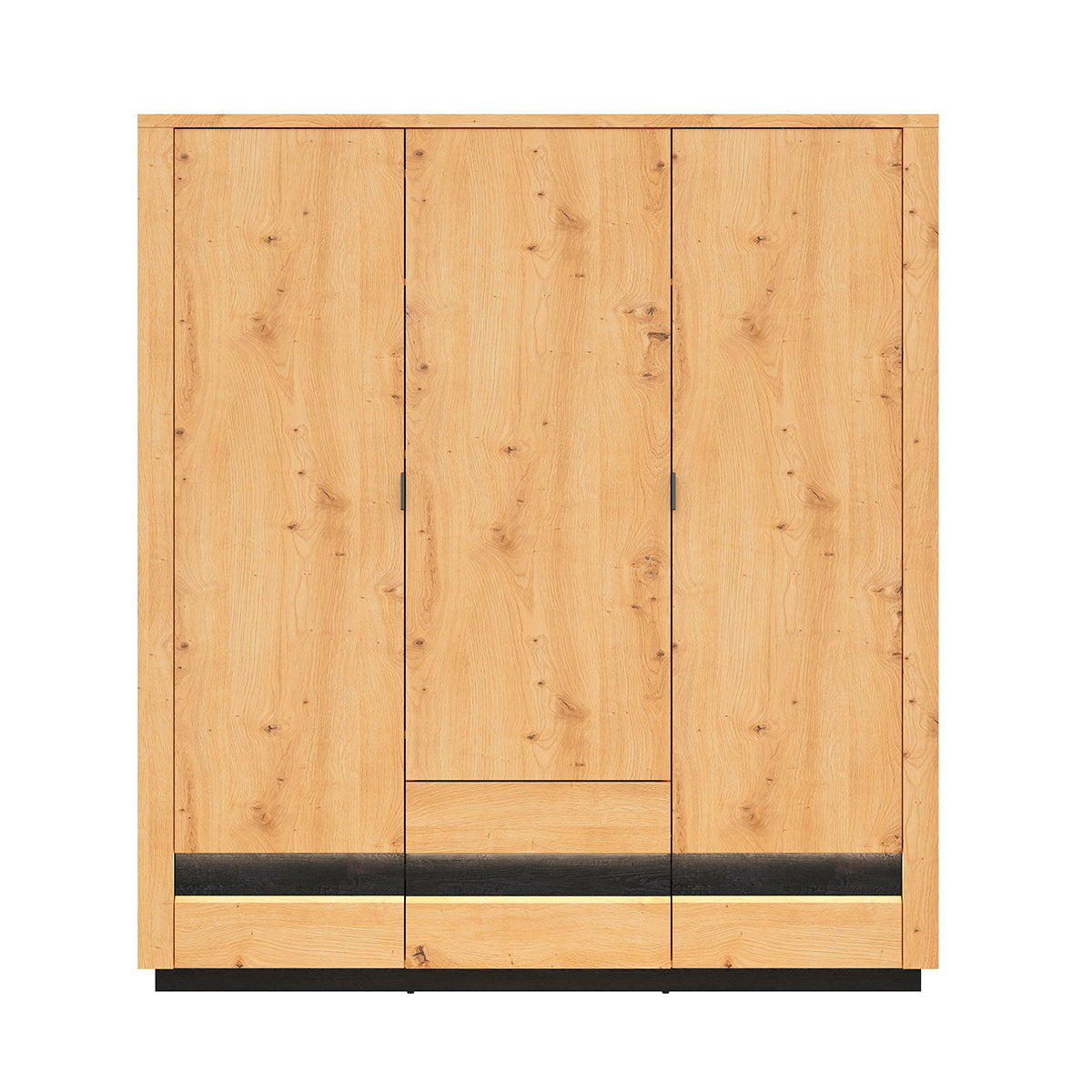 Armoire 3 portes 2 tiroirs avec LED Glenn Bois et Noir - vue 3