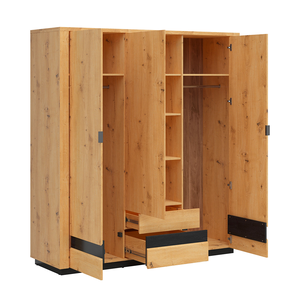 Armoire 3 portes 2 tiroirs avec LED Glenn Bois et Noir - vue 2