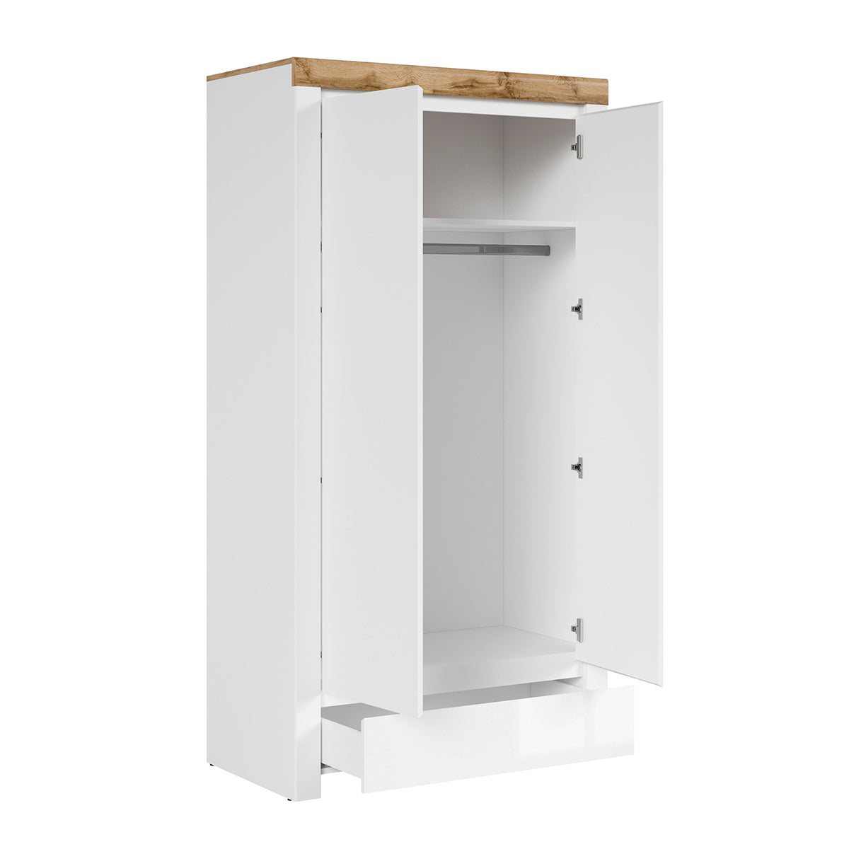 Armoire 2 portes 1 tiroir Hella Blanc et Bois - vue 3