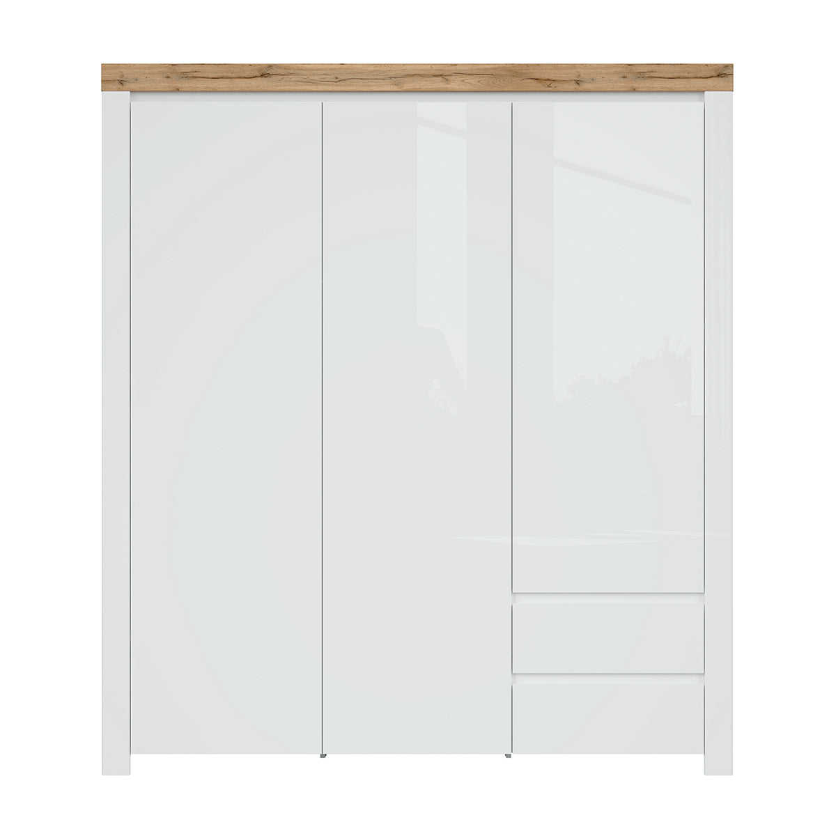 Armoire 3 portes 2 tiroirs Hella Blanc et Bois - vue 2