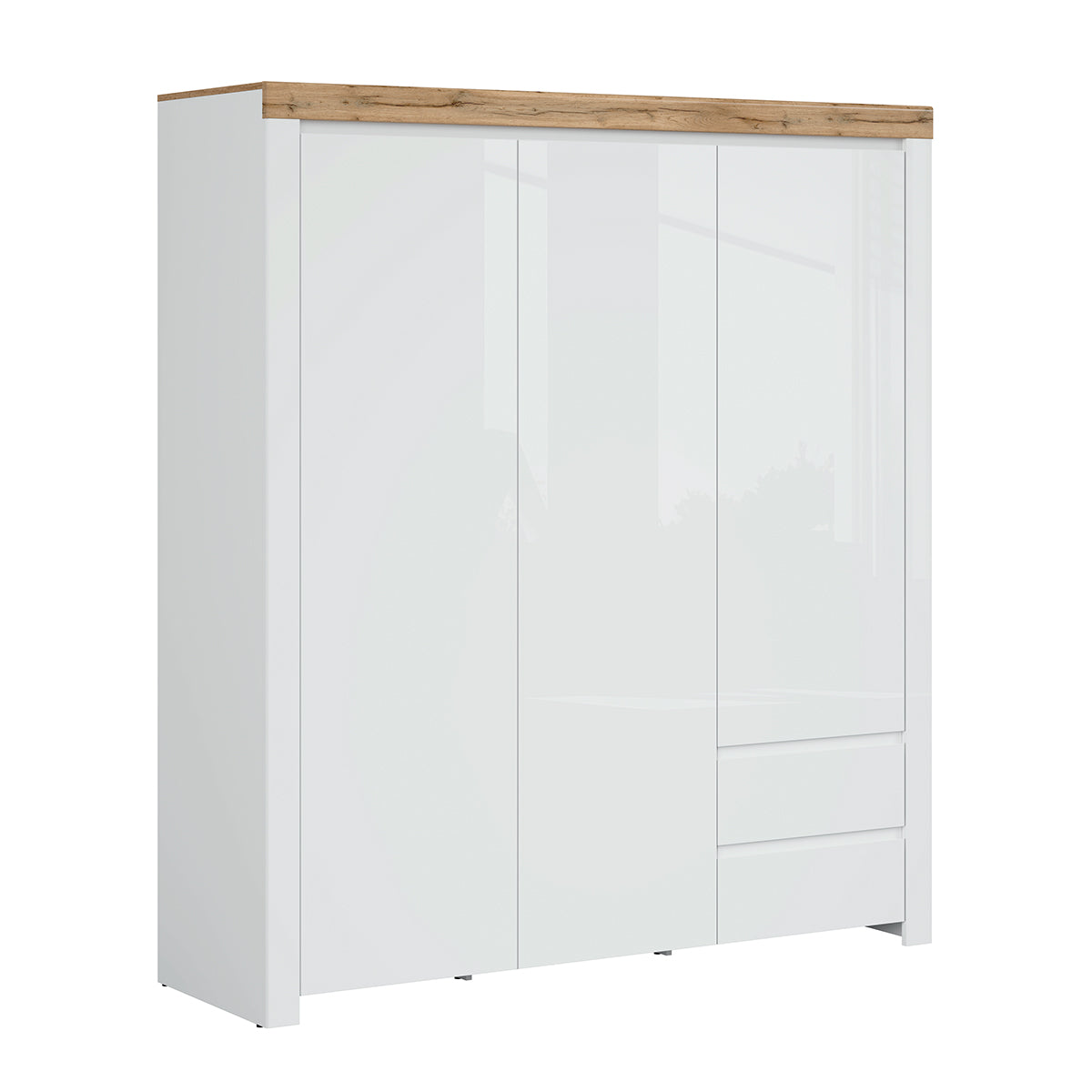 Armoire 3 portes 2 tiroirs Hella Blanc et Bois
