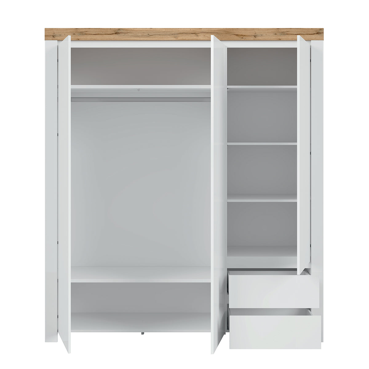 Armoire 3 portes 2 tiroirs Hella Blanc et Bois - vue 3