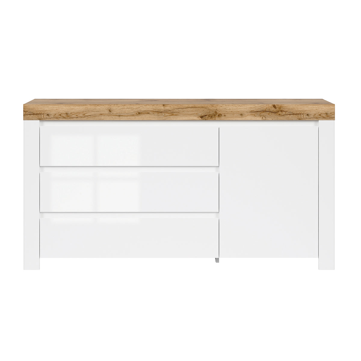 Buffet 3 tiroirs 1 porte Hella Blanc et Bois - vue 2