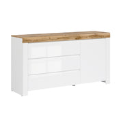 Buffet 3 tiroirs 1 porte Hella Blanc et Bois