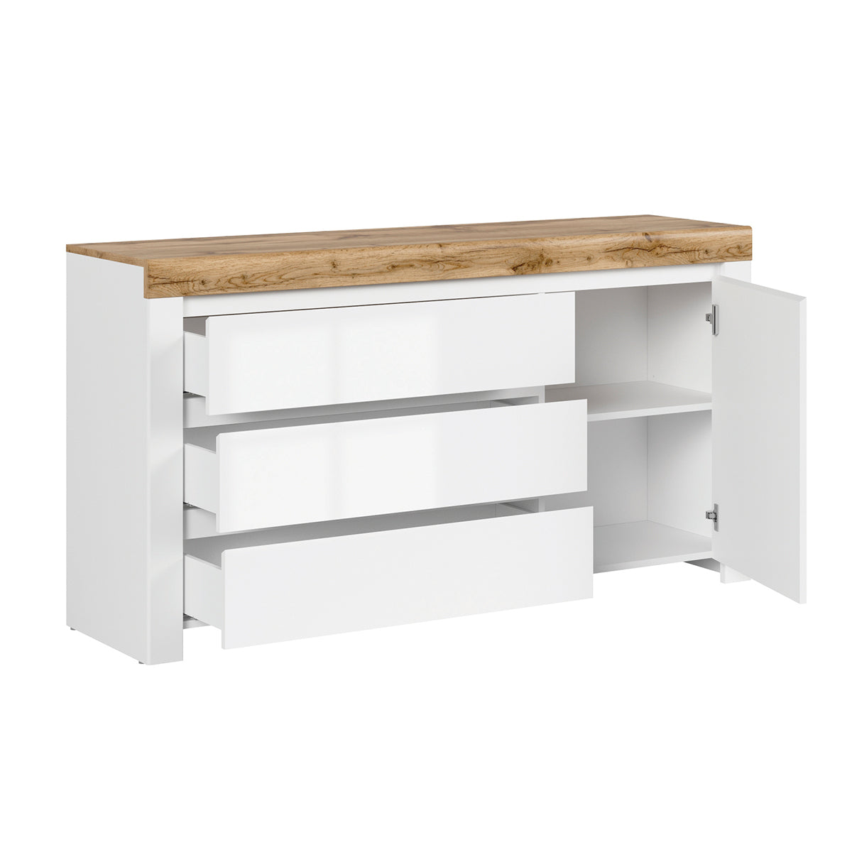 Buffet 3 tiroirs 1 porte Hella Blanc et Bois - vue 3