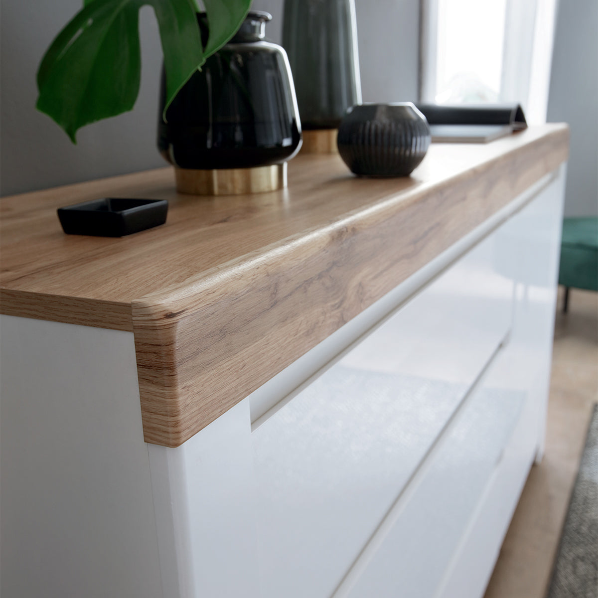 Buffet 3 tiroirs 1 porte Hella Blanc et Bois - vue 6