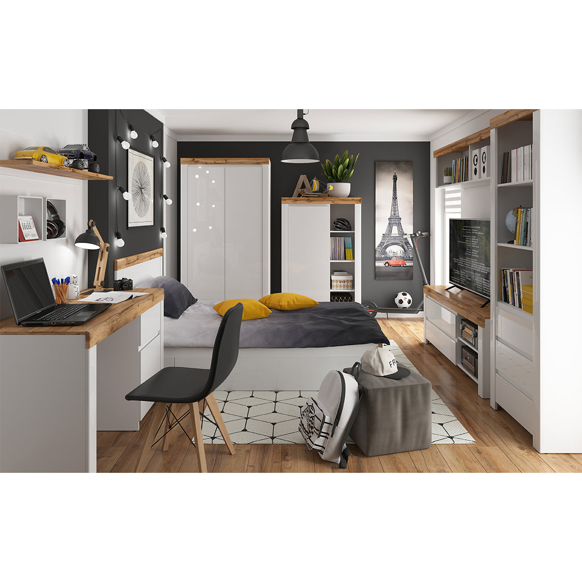 Bureau 1 porte 1 tiroir Hella Blanc et Bois - vue 5