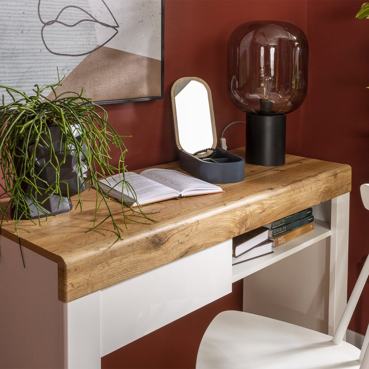 Console bureau 1 tiroir Hella Blanc et Bois - vue 5