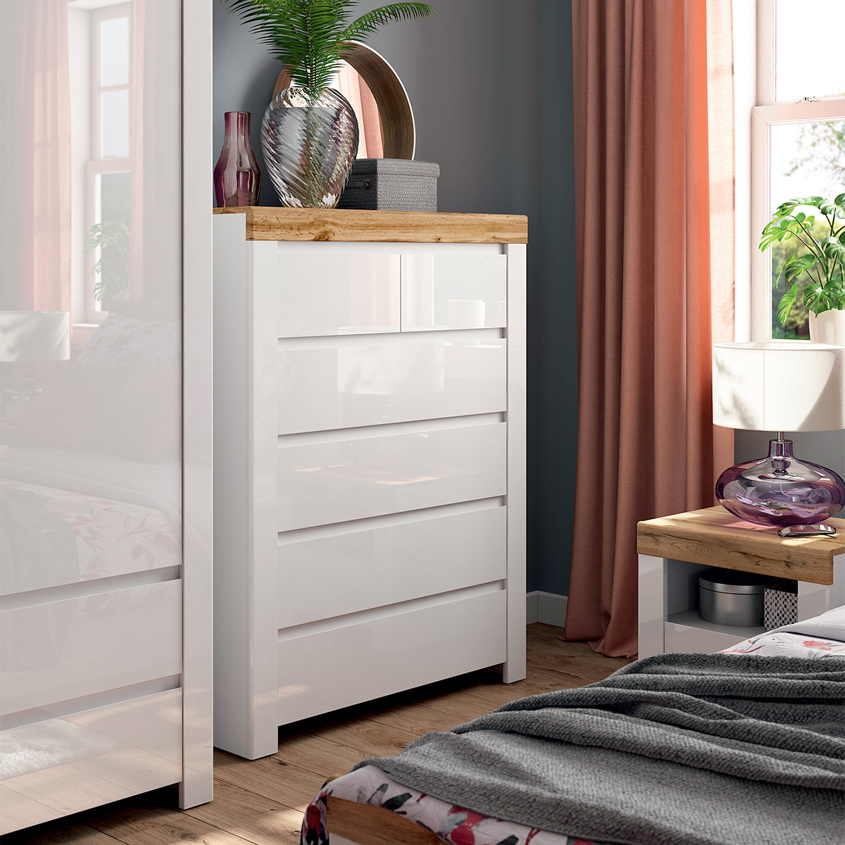 Commode 6 tiroirs Hella Blanc et Bois - vue 4