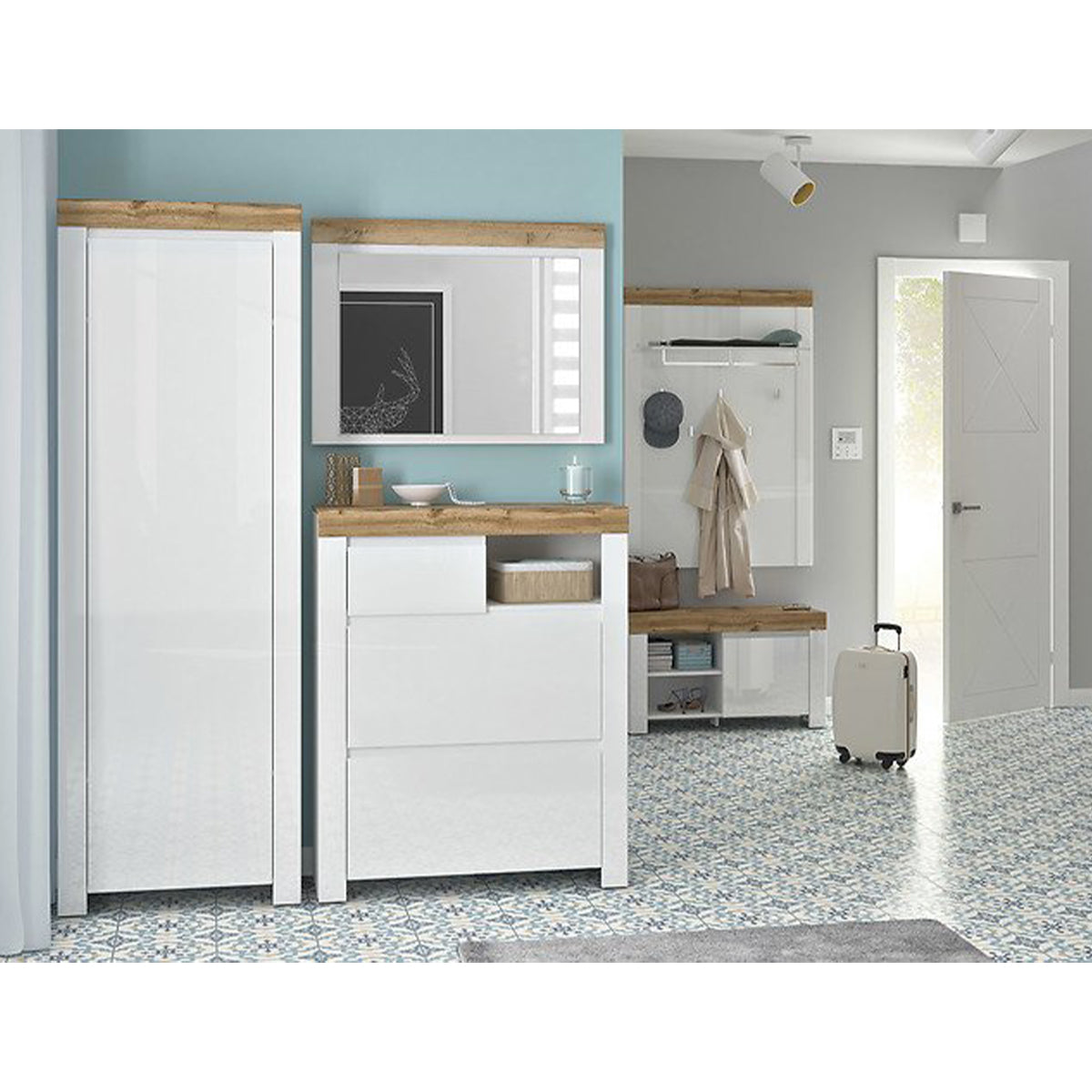 Meuble d'entrée 1 porte Hella Blanc et Bois - vue 5