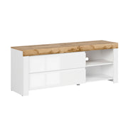 Meuble TV 2 tiroirs 156 cm Hella Blanc et Bois - vue 2