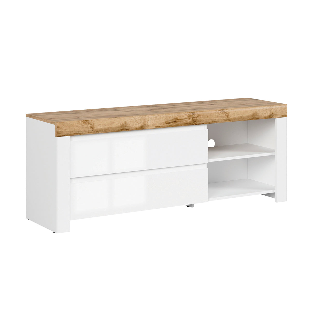 Meuble TV 2 tiroirs 156 cm Hella Blanc et Bois - vue 2