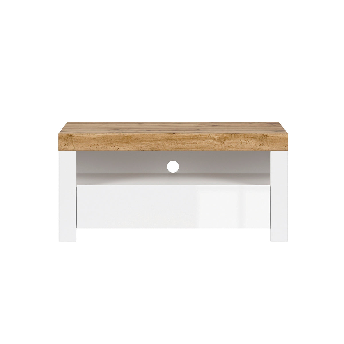 Meuble TV 1 tiroir 106 cm Hella Blanc et Bois