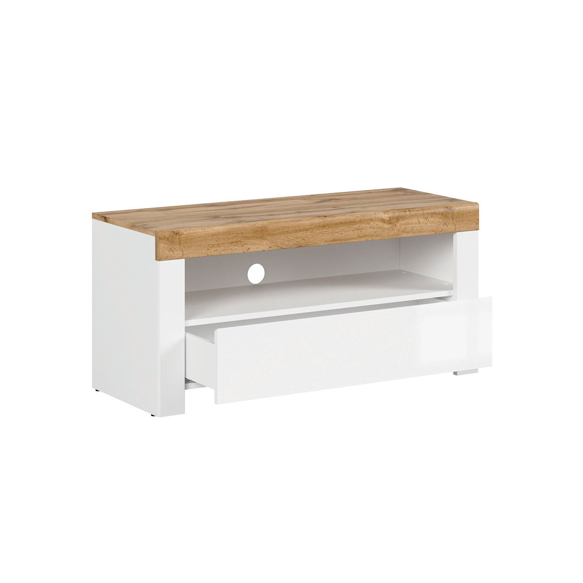 Meuble TV 1 tiroir 106 cm Hella Blanc et Bois - vue 3