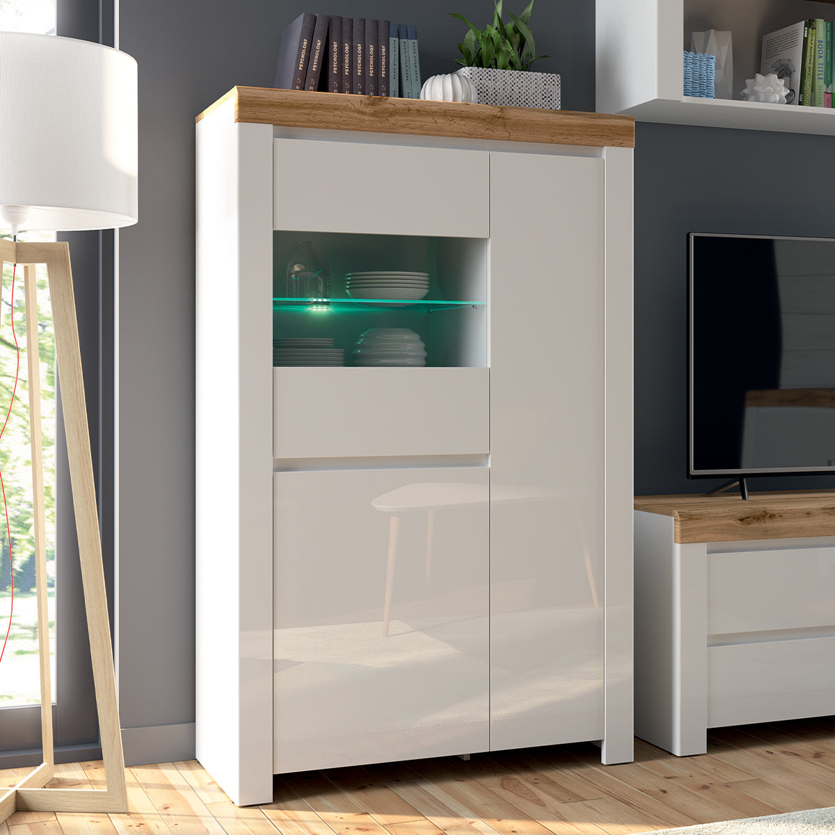 Vitrine 3 portes Hella Blanc et Bois - vue 5