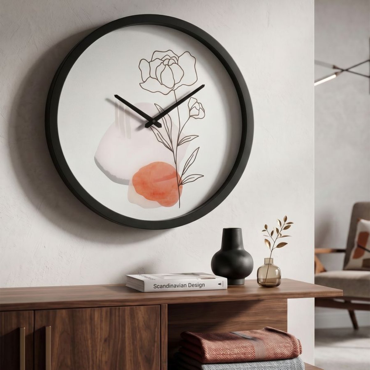 Horloge murale 40 cm Rose Calliope Blanc et Noir