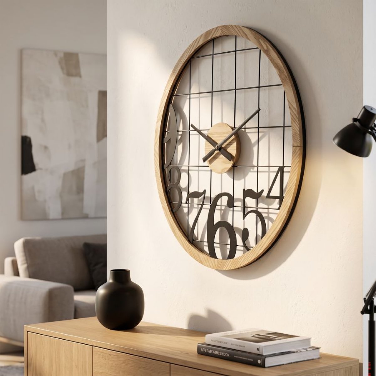 Horloge murale 60 cm Adhemar Noir et Bois
