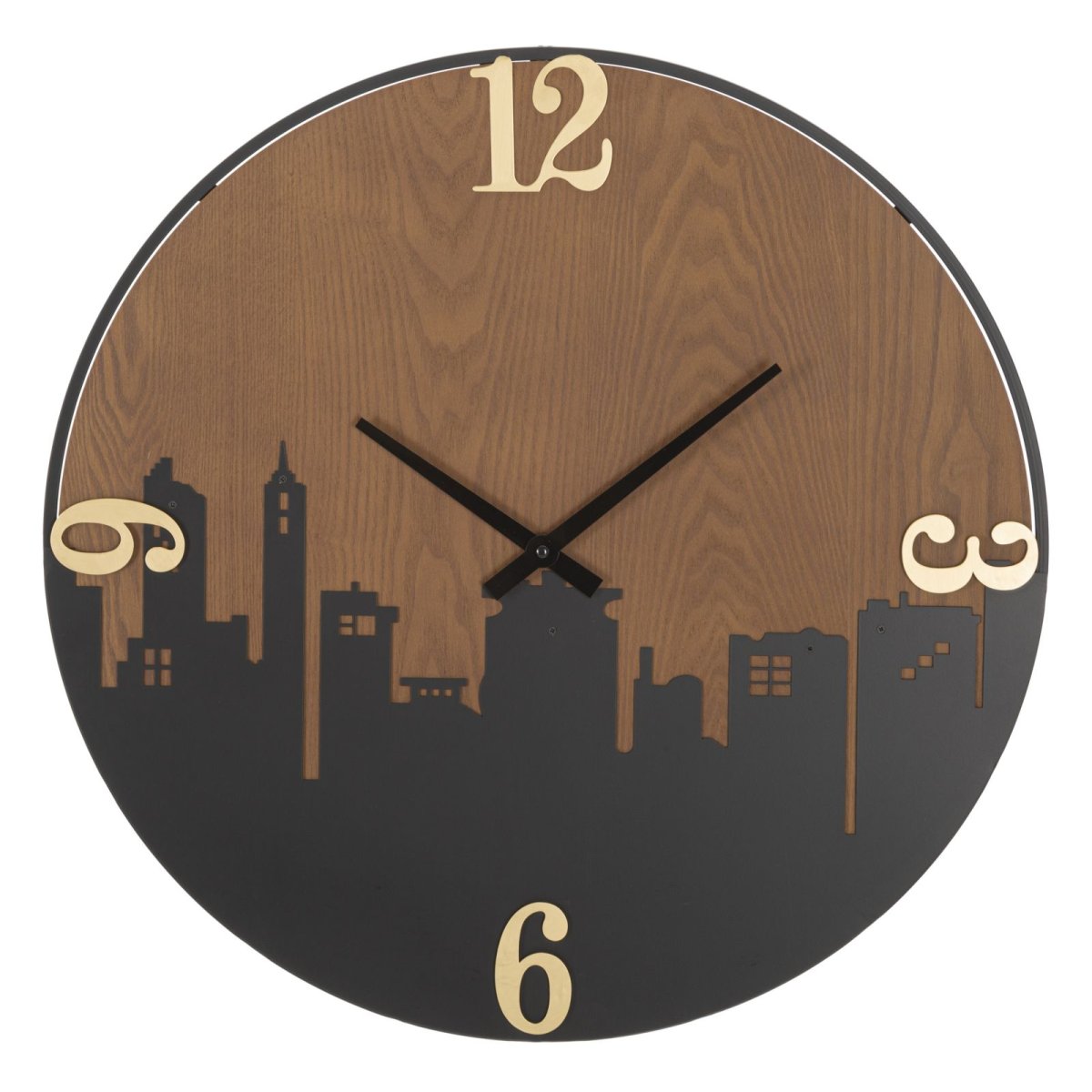 Horloge murale 60 cm City Noir et Bois - vue 2