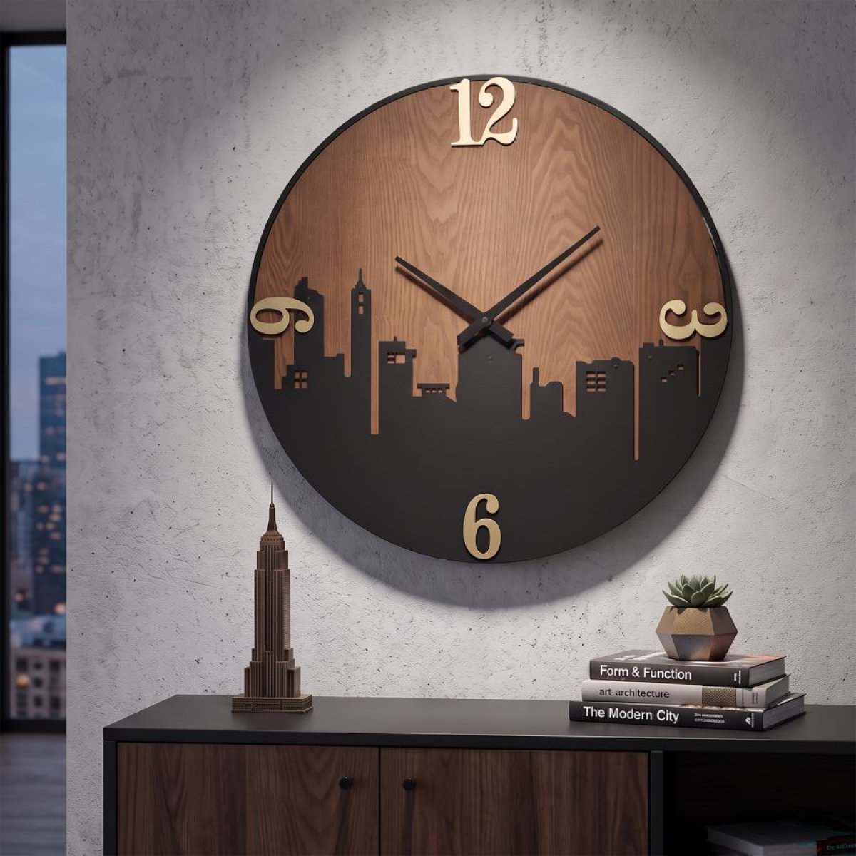 Horloge murale 60 cm City Noir et Bois