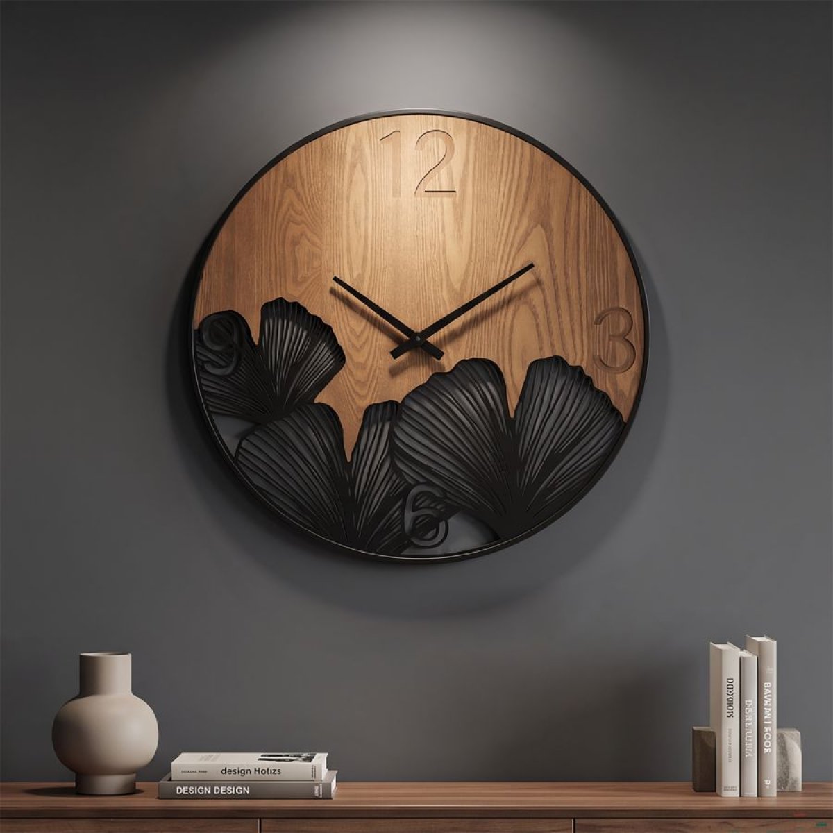 Horloge murale 60 cm Fauna Noir et Bois