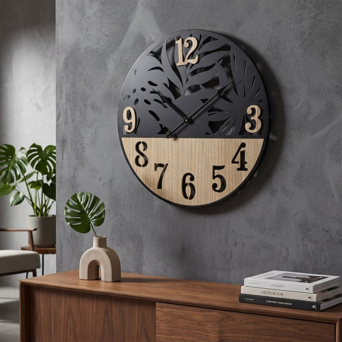 Horloge murale 60 cm Ignace Noir et Bois