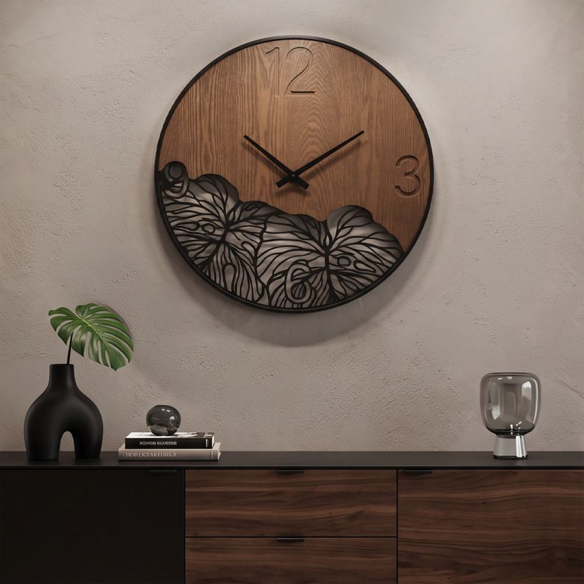 Horloge murale 60 cm Jasmine Noir et Bois