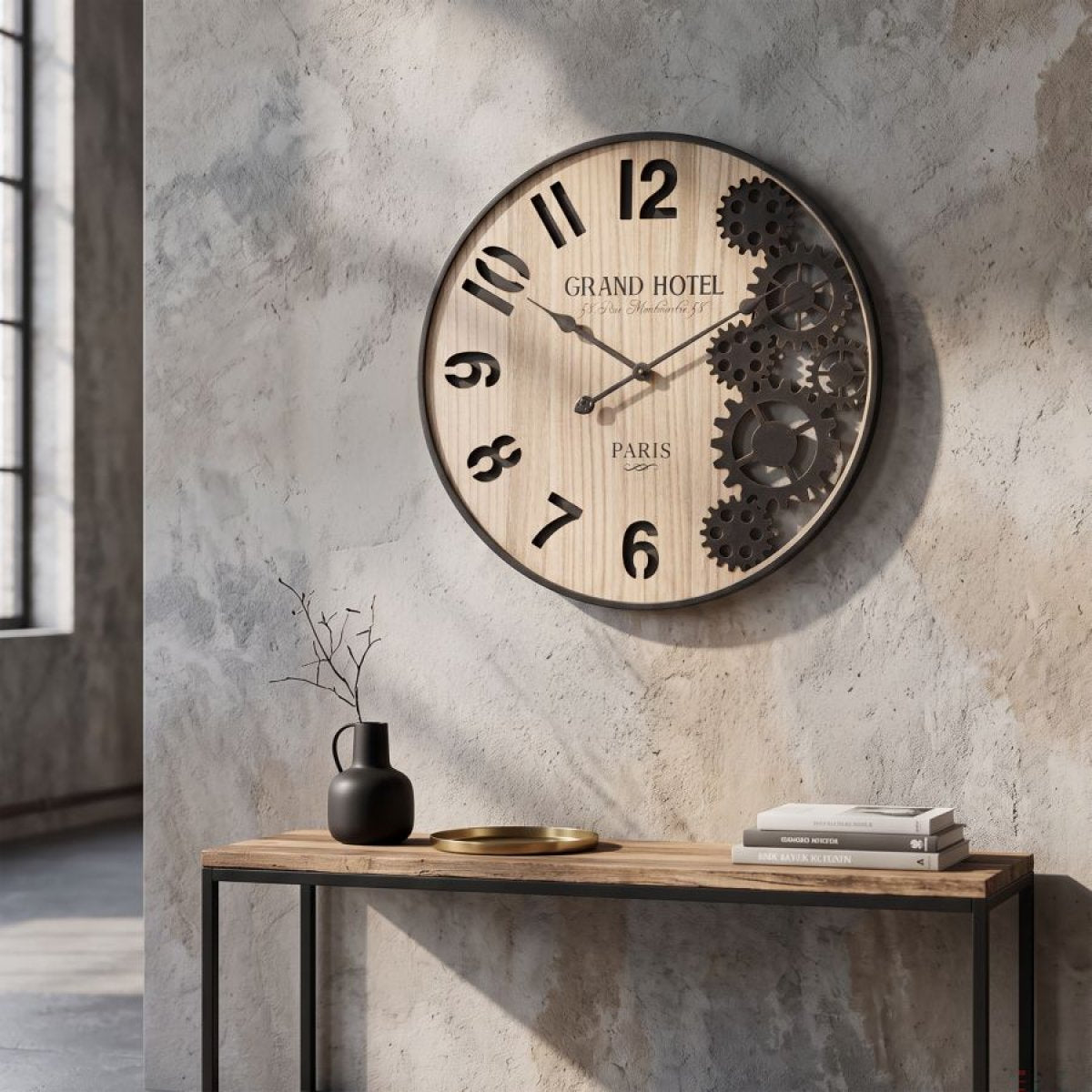 Horloge murale 60 cm Magnus Bois et Noir
