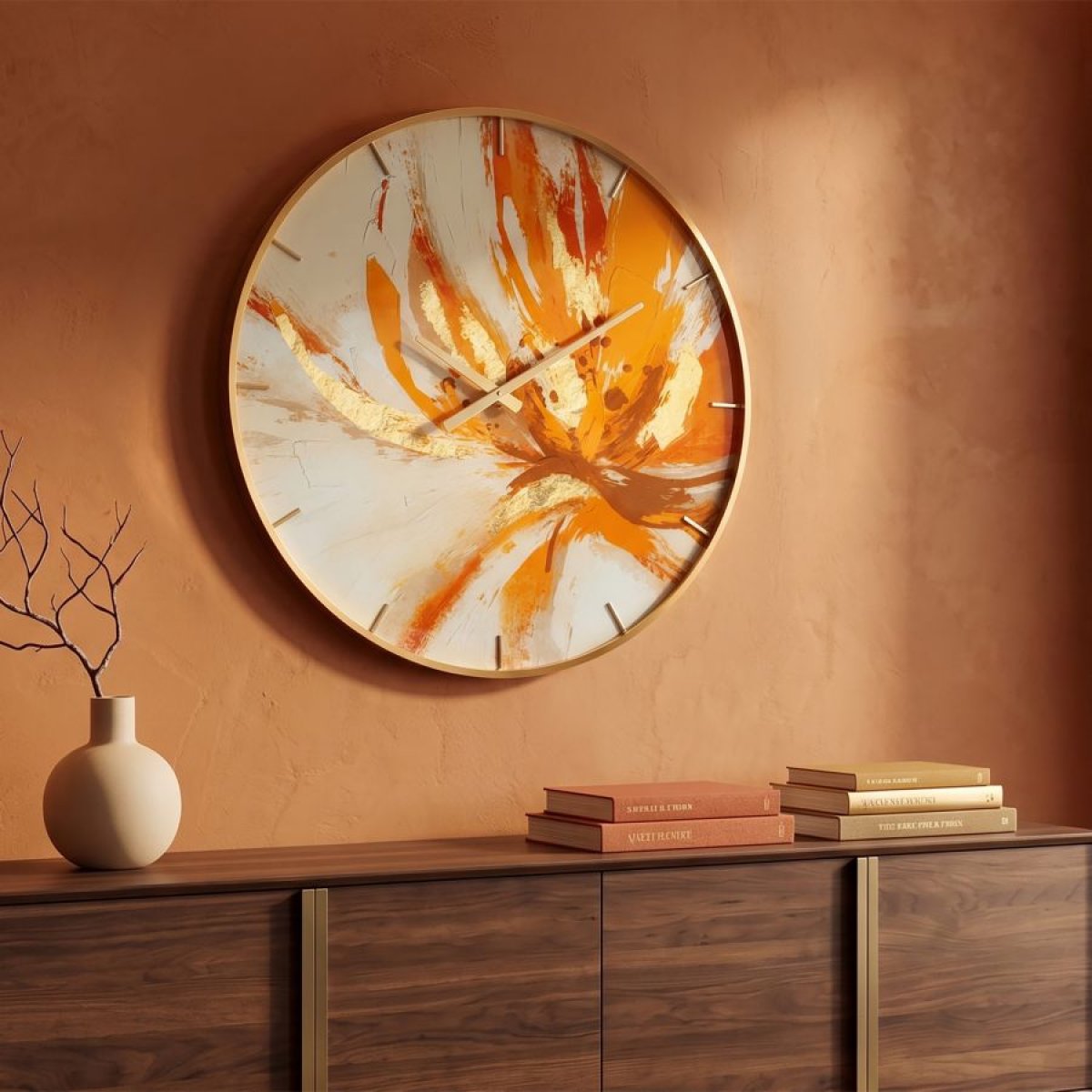Horloge murale 60 cm Millie Orange et Blanc