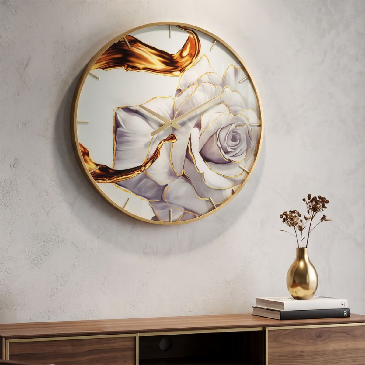 Horloge murale 60 cm Rosie Doré et Gris
