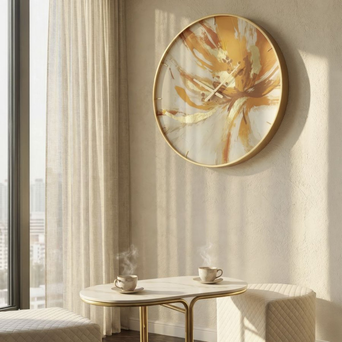 Horloge murale 80 cm Millie Orange et Blanc