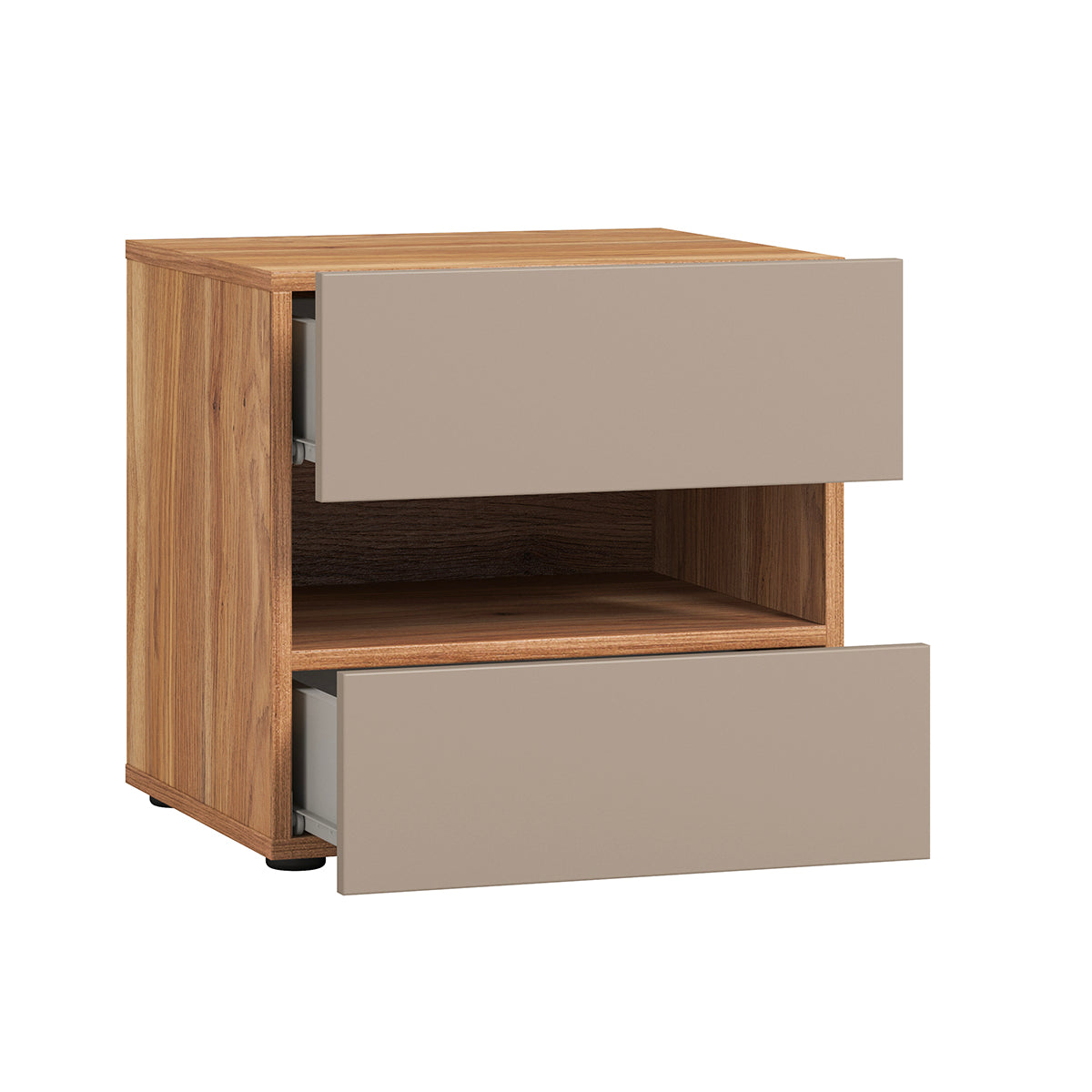 Chevet 2 tiroirs 1 niche Iséa Taupe et Bois - vue 3