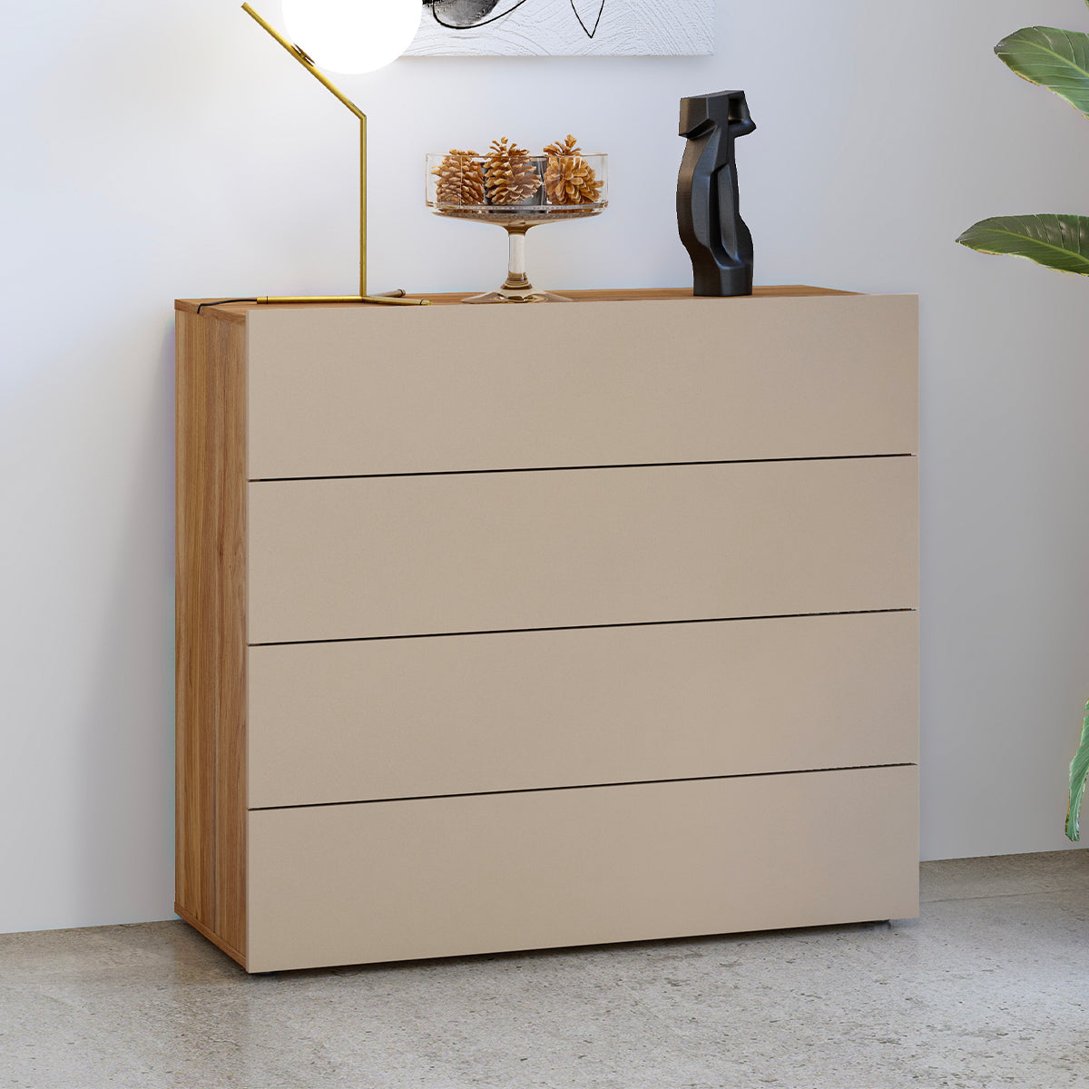 Commode 4 tiroirs Iséa Taupe et Bois - vue 4