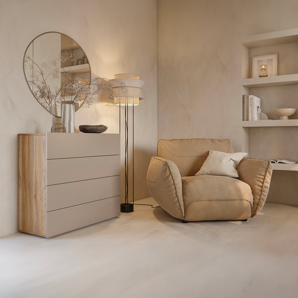 Commode 4 tiroirs Iséa Taupe et Bois - vue 5