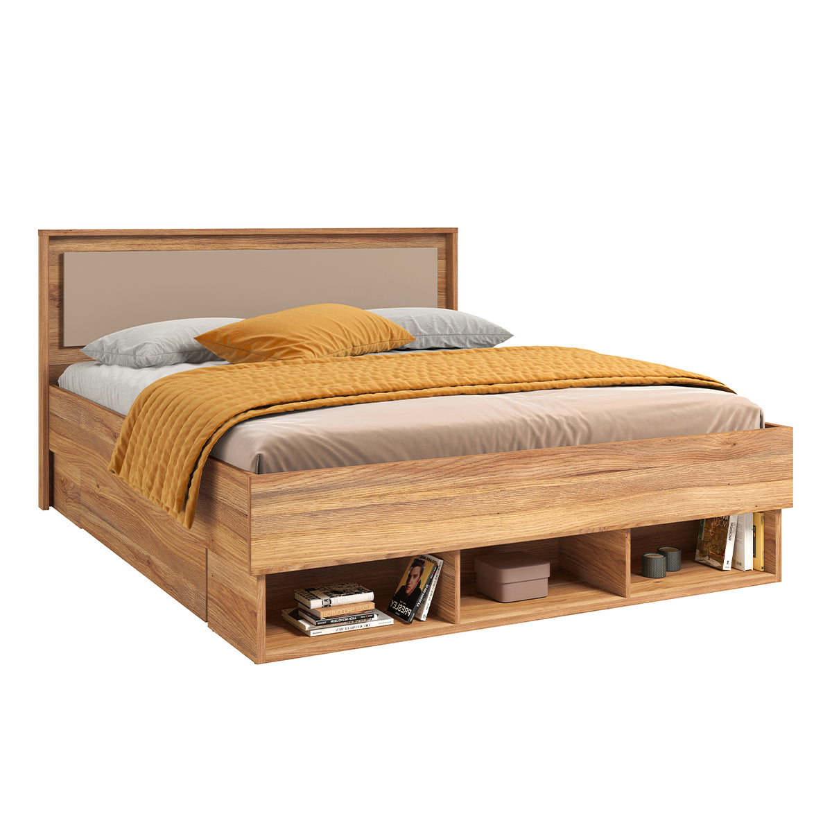 Lit 180x200 2 tiroirs sommier et LED inclus Iséa Bois et Taupe