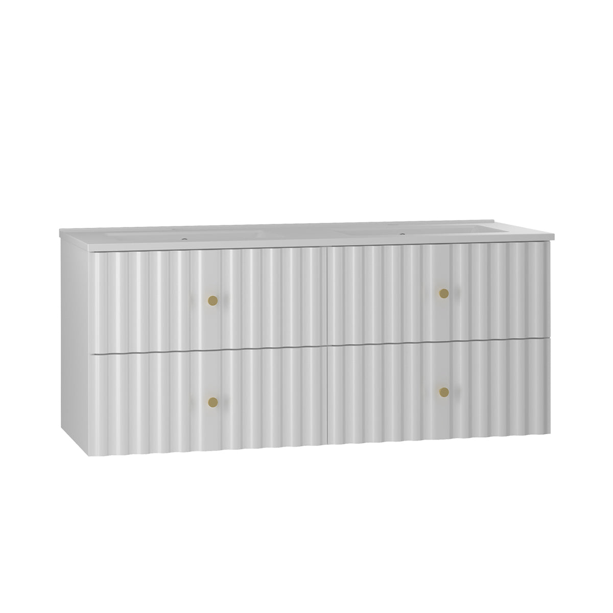 Ensemble meuble double vasque encastrée 120cm et colonne Izae Blanc - vue 3