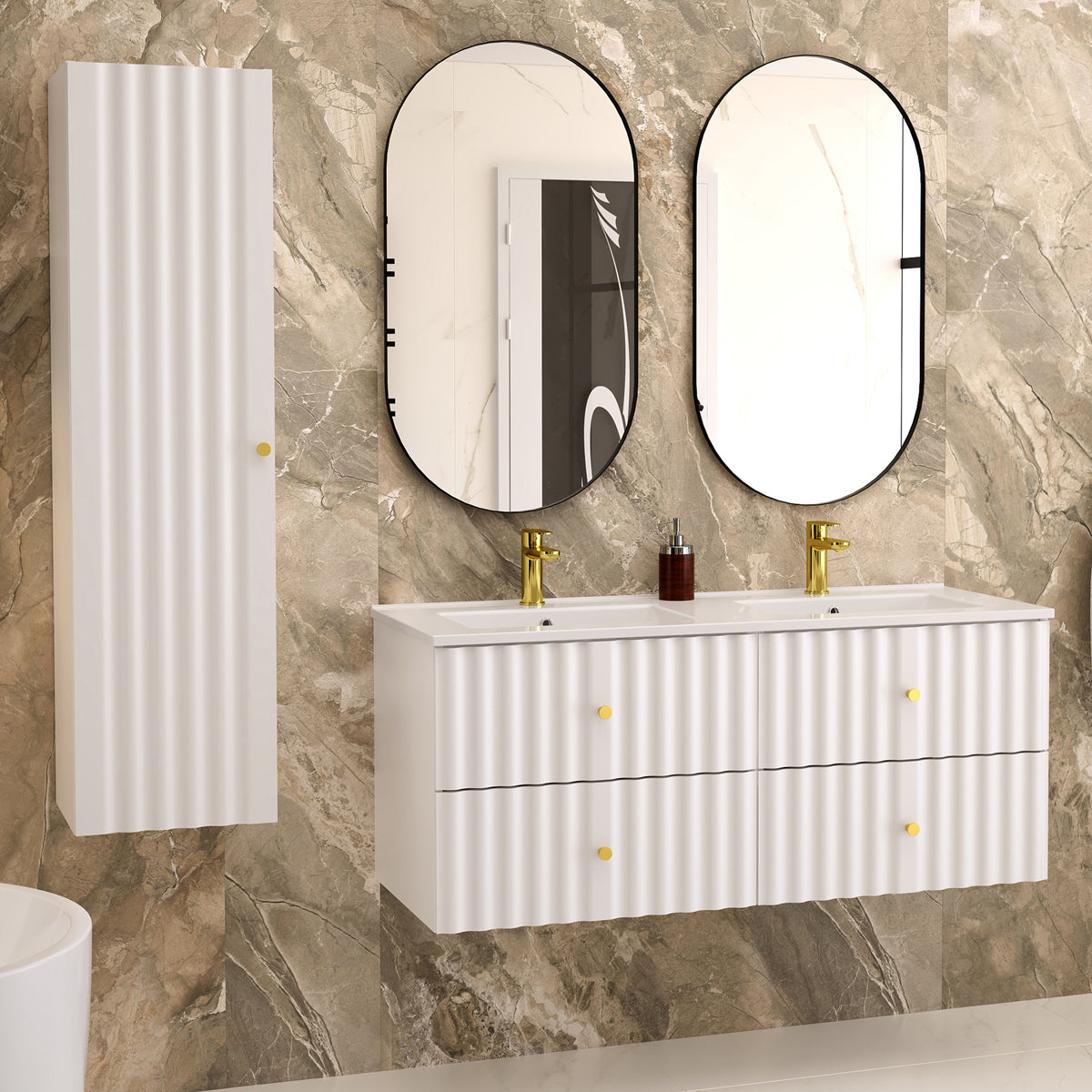 Meuble double vasque encastrée 120cm Izae Blanc - vue 4