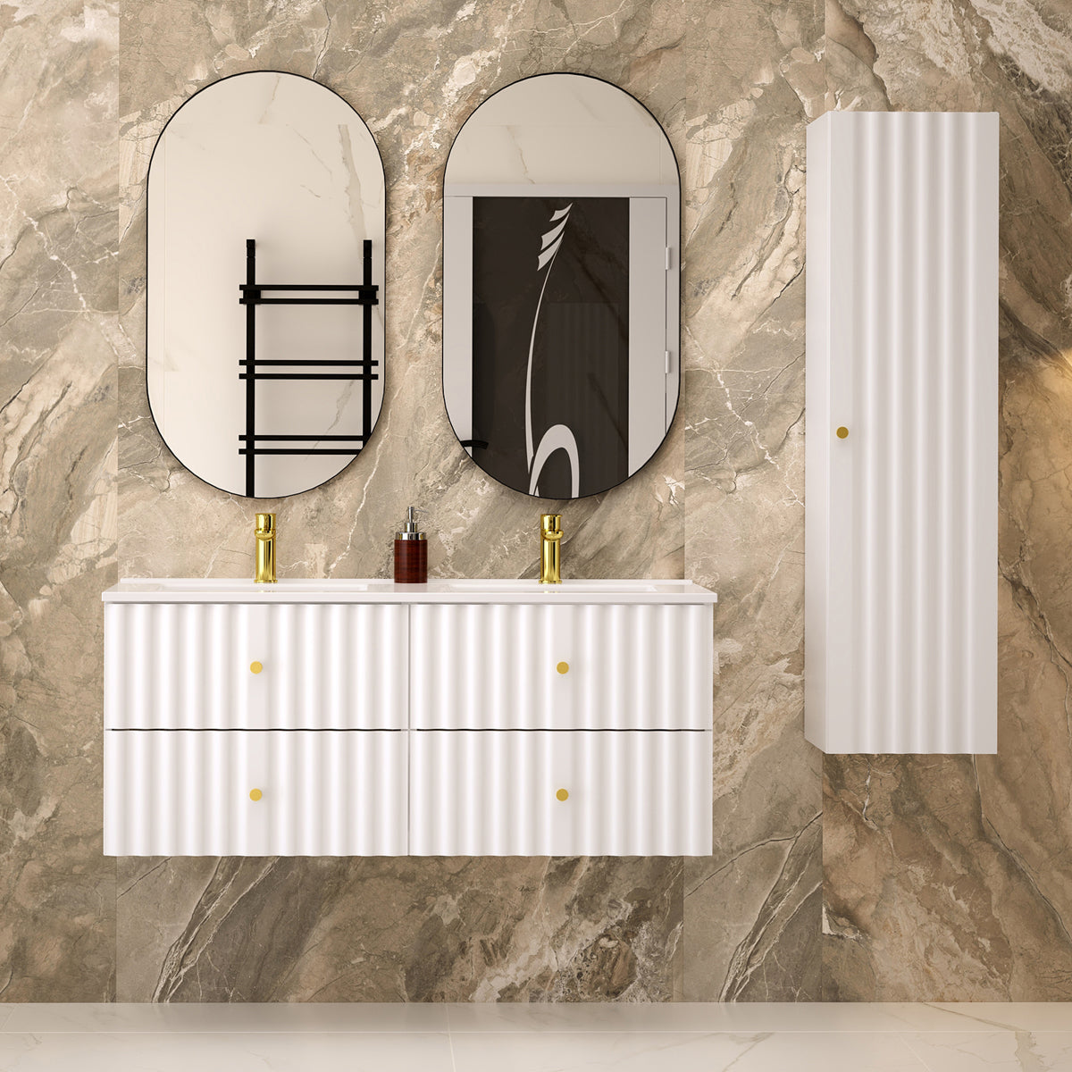 Meuble double vasque encastrée 120cm Izae Blanc - vue 5