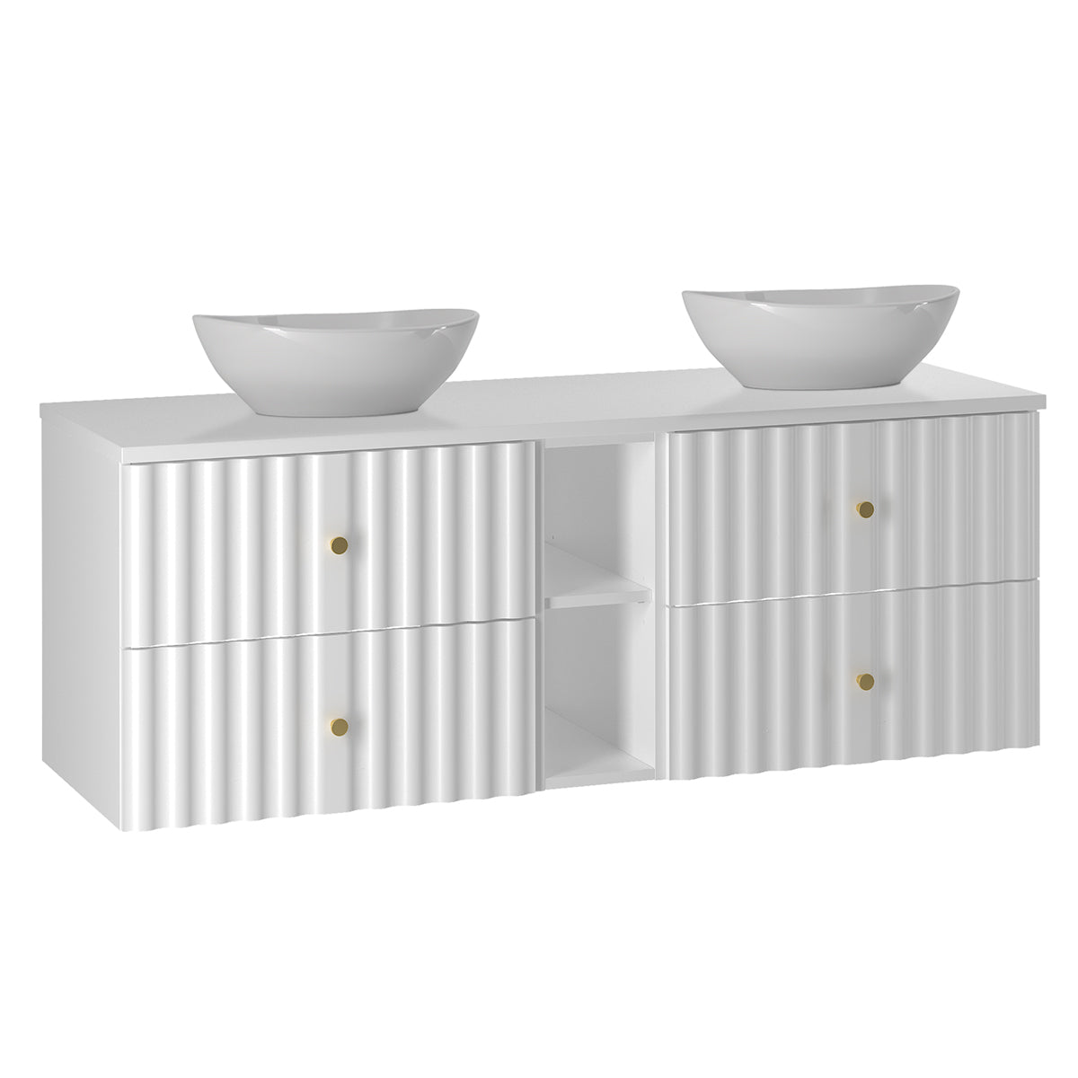 Ensemble meuble double vasque 140cm 2 niches et colonne Izae Blanc - vue 3