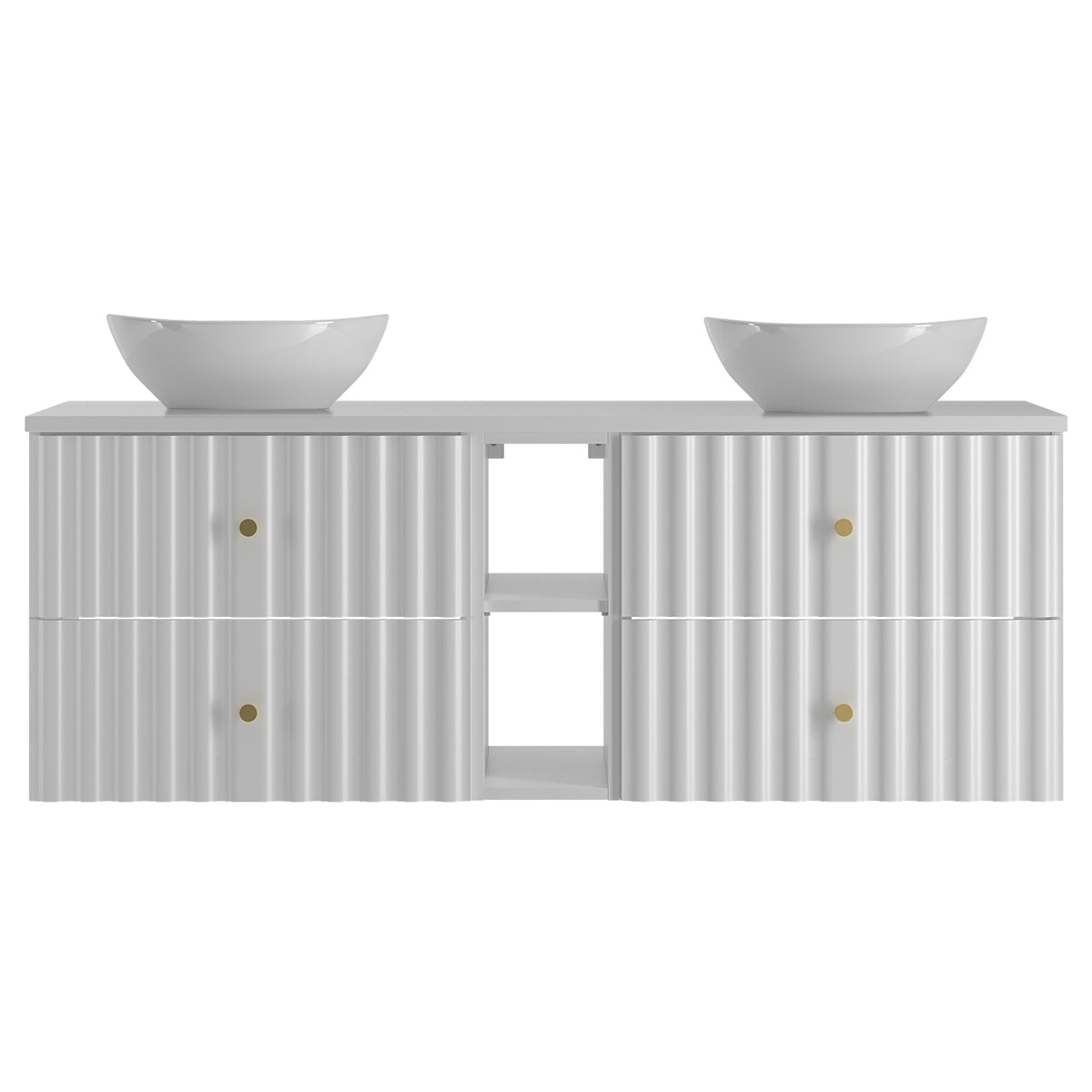 Meuble double vasque 140cm 2 niches Izae Blanc - vue 2