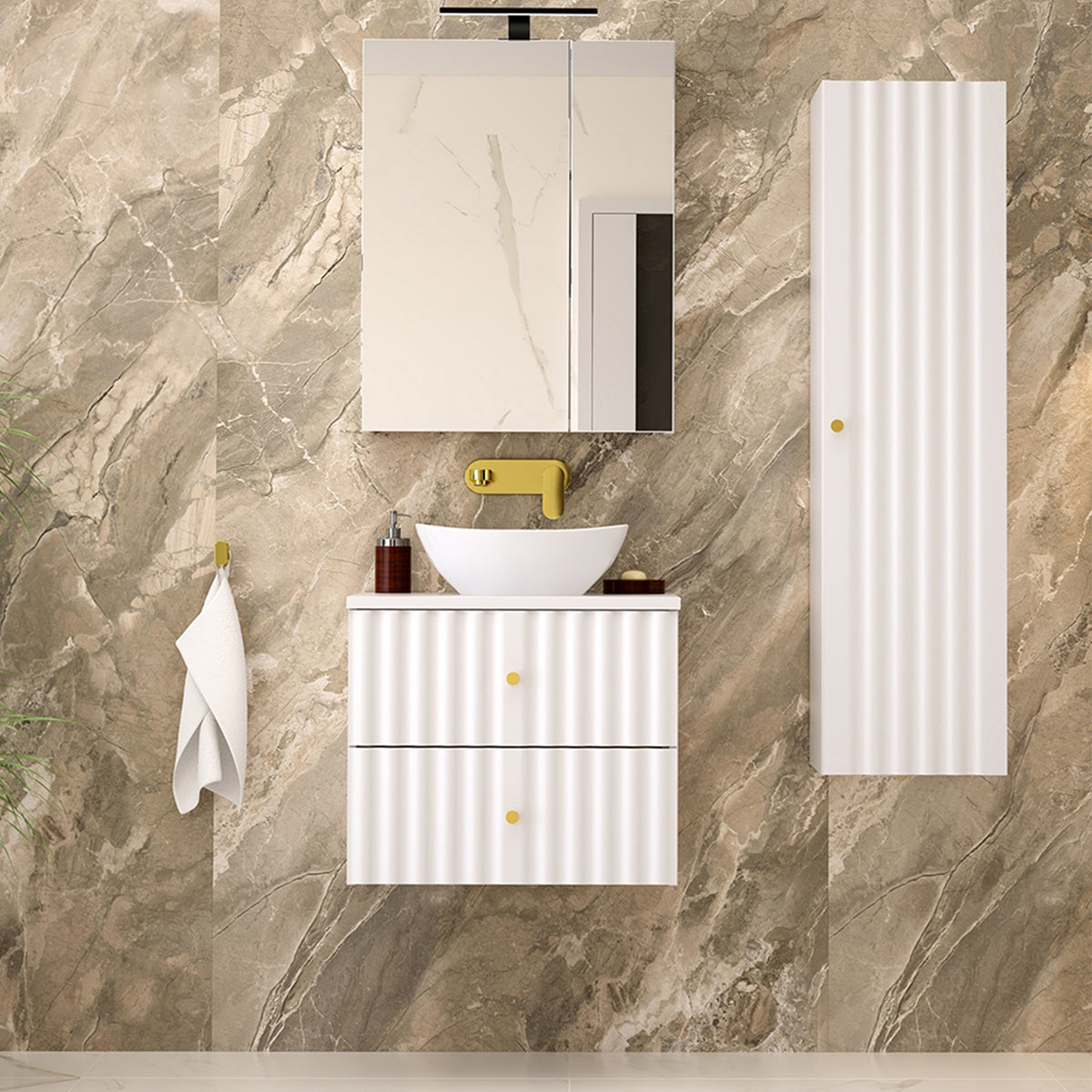 Meuble simple vasque 60cm Izae Blanc - vue 5