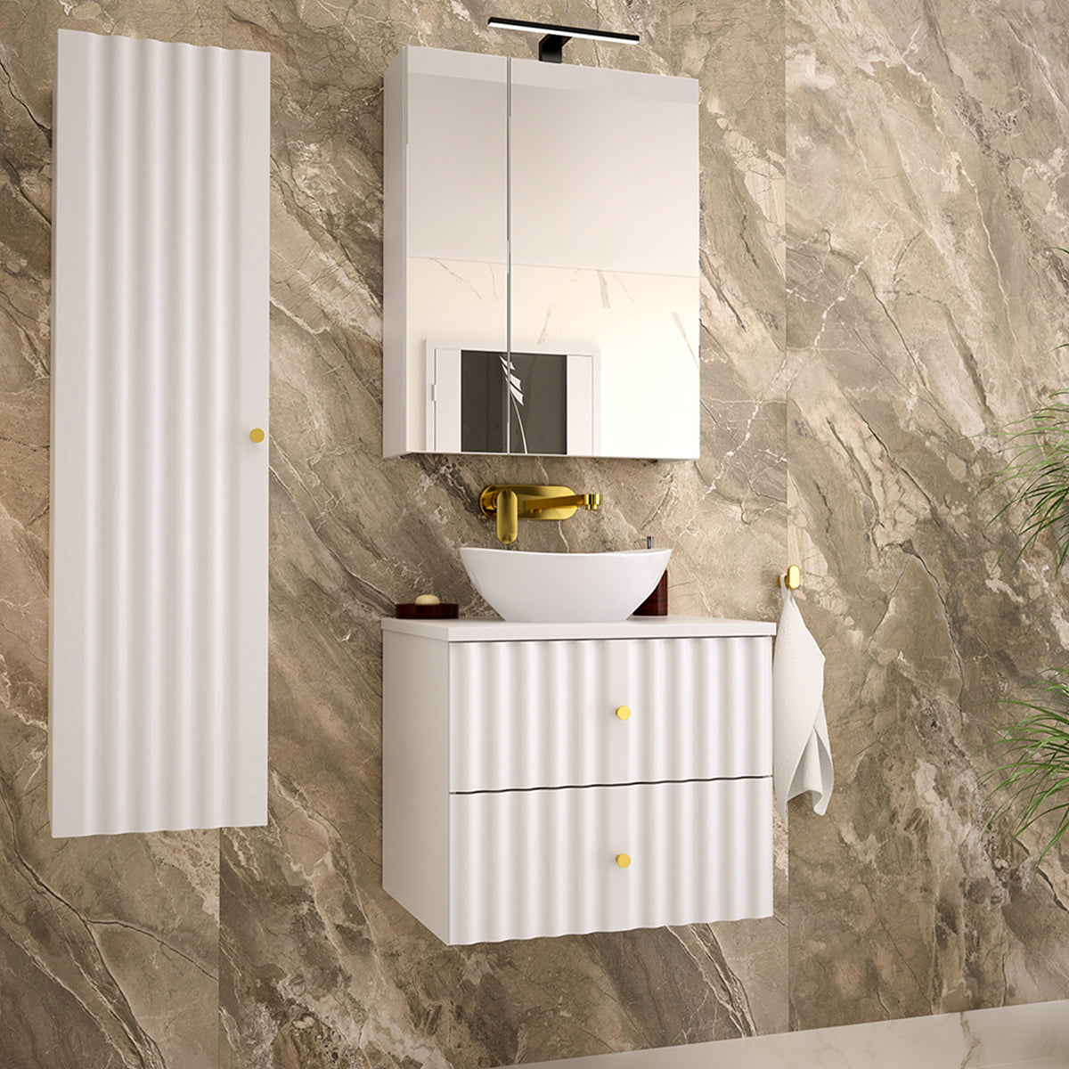 Meuble simple vasque 60cm Izae Blanc - vue 6