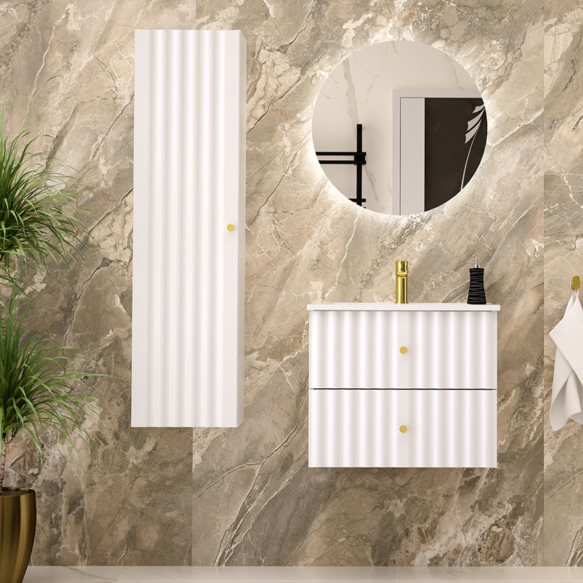 Meuble simple vasque encastrée 60cm Izae Blanc - vue 5