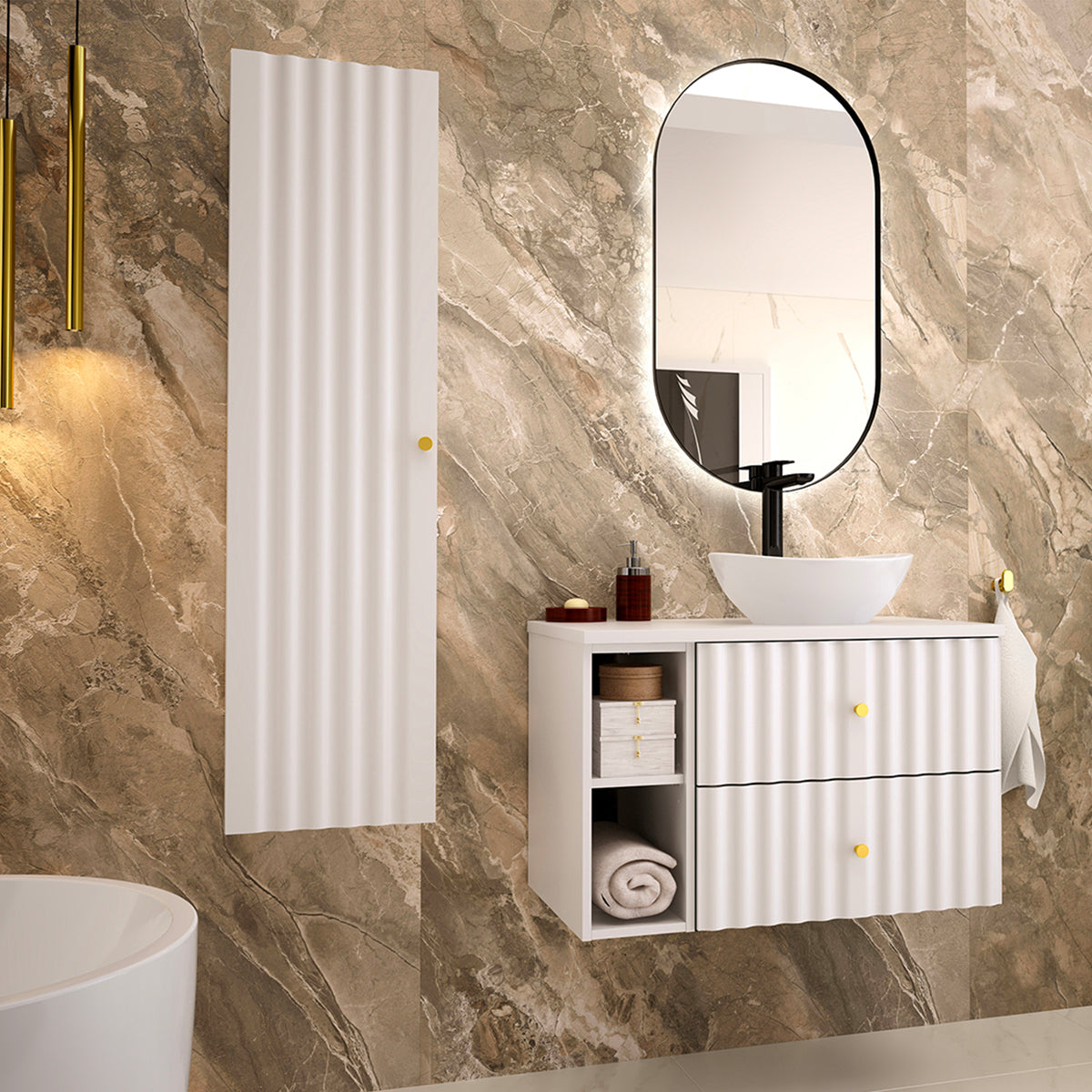 Meuble sous-vasque 80cm 2 niches plan de toilette Izae Blanc - vue 5