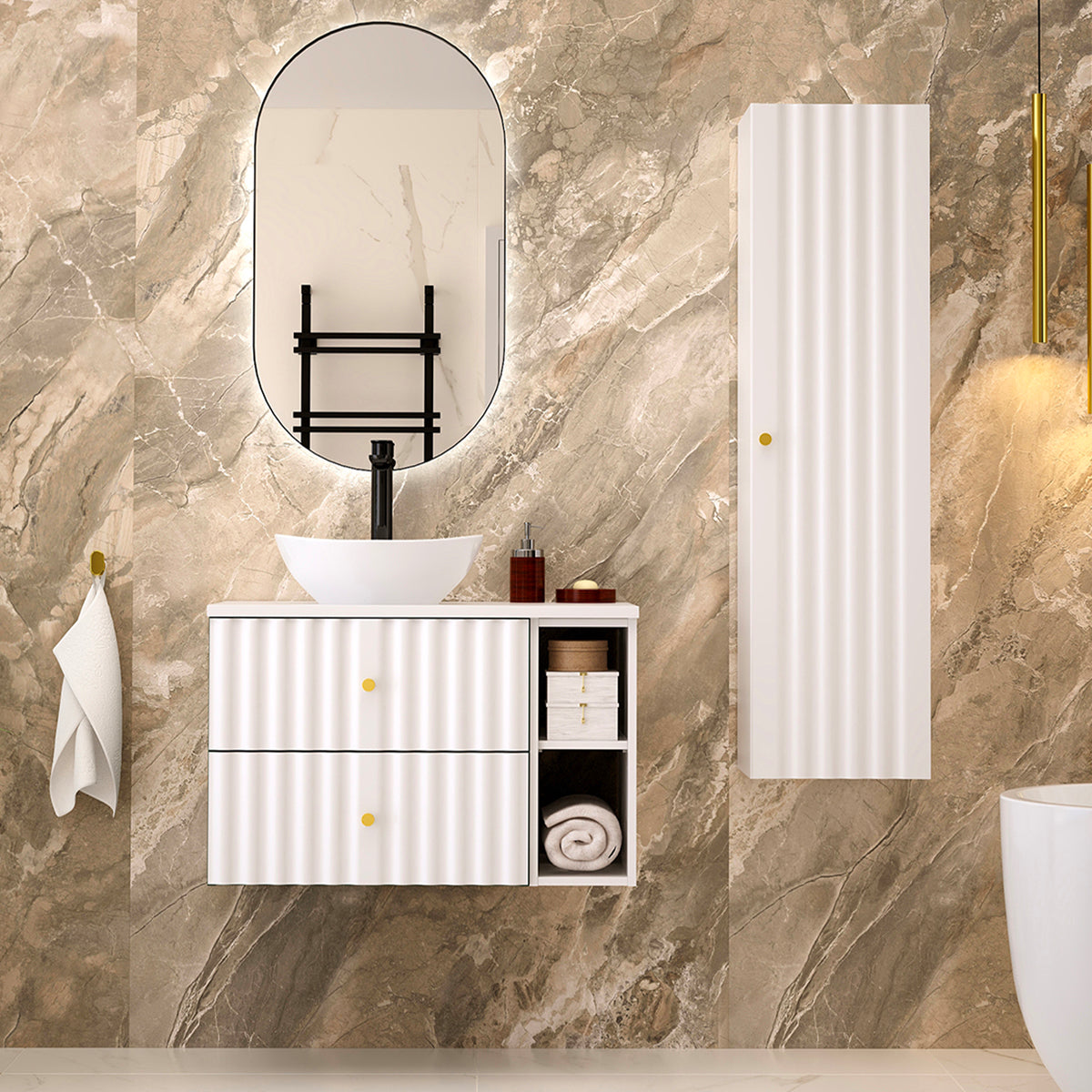 Meuble sous-vasque 80cm 2 niches plan de toilette Izae Blanc - vue 6