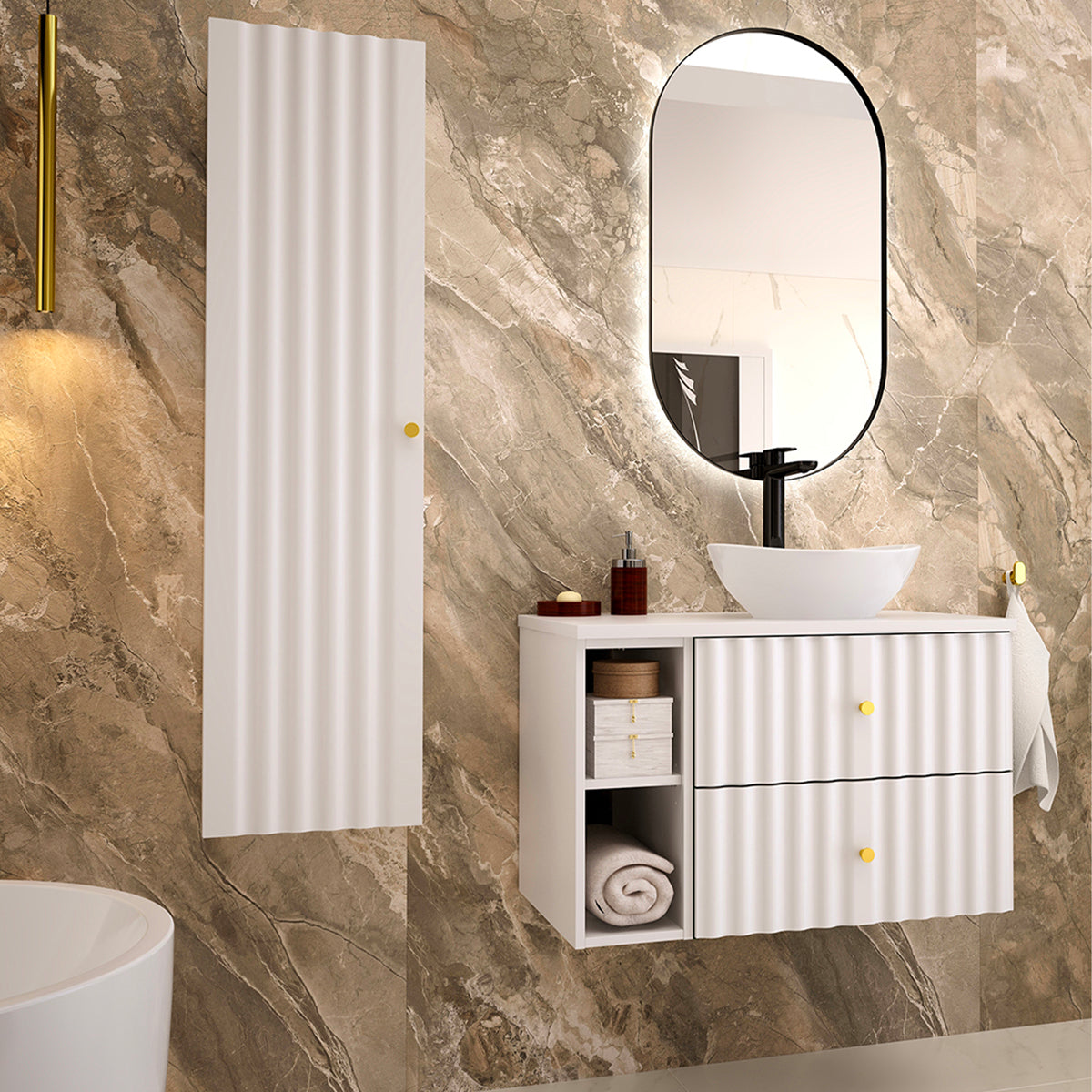 Meuble simple vasque 80cm Izae Blanc - vue 5