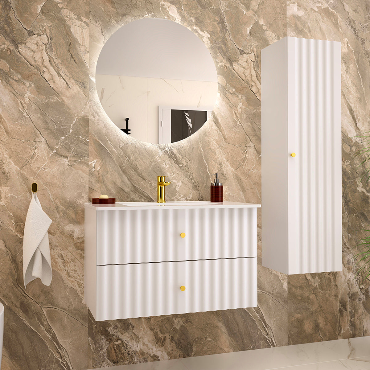 Meuble simple vasque encastrée 80cm Izae Blanc - vue 5