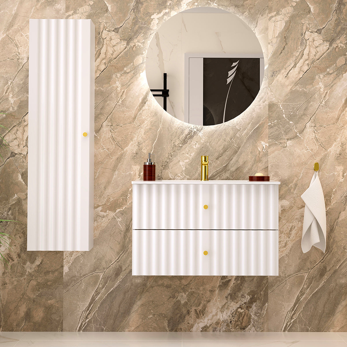 Meuble simple vasque encastrée 80cm Izae Blanc - vue 6